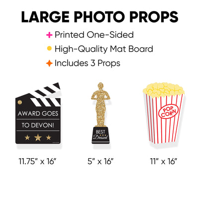 Custom Red Carpet Hollywood - Popcorn, Award, and Clapboard Decorations - Movie Night Party Large Photo Props - 3 Pc