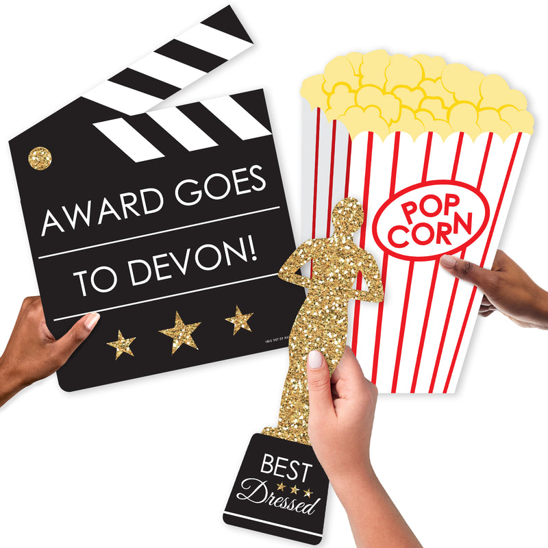 Custom Red Carpet Hollywood - Popcorn, Award, and Clapboard Decorations - Movie Night Party Large Photo Props - 3 Pc