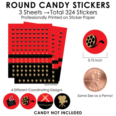 Red Carpet Hollywood - Movie Night Party Small Round Candy Stickers - Party Favor Labels - 324 Count