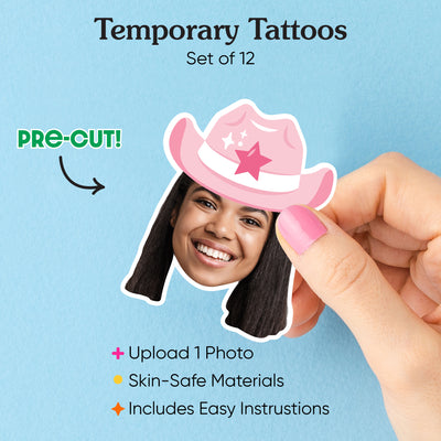 Custom Pink Cowboy Hat Temporary Tattoos - 12 Ct