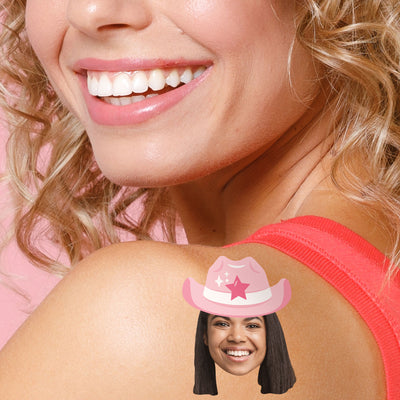 Custom Pink Cowboy Hat Temporary Tattoos - 12 Ct