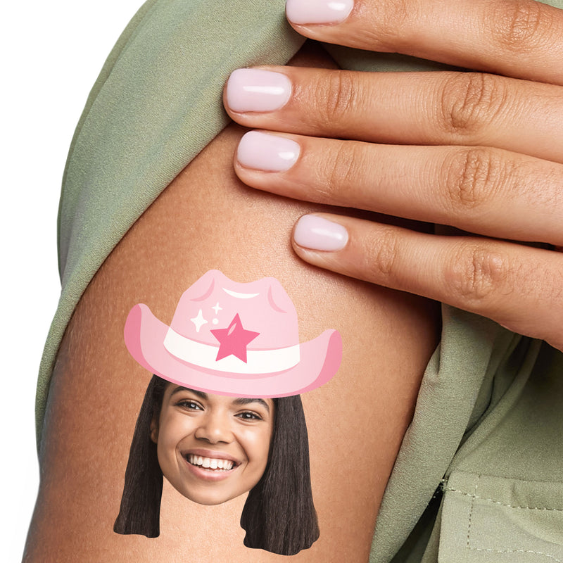 Custom Pink Cowboy Hat Temporary Tattoos - 12 Ct