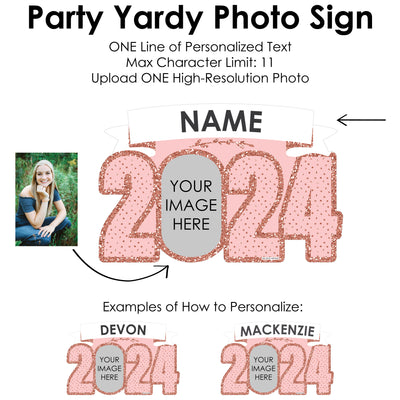 Rose Gold Grad - Custom Name and Photo 2024 Graduation Party Decorations - Party Yardy Sign