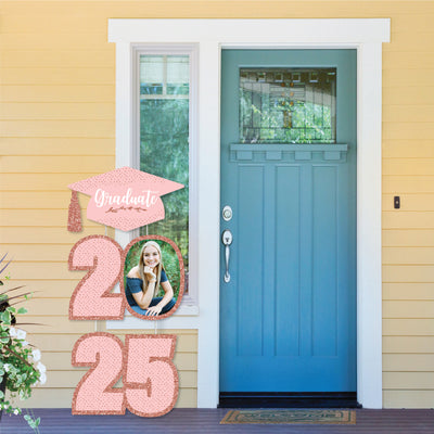 Rose Gold Grad - Custom 2025 Graduation Party Decorations - Stackable Photo Yard Sign - 3 Pc