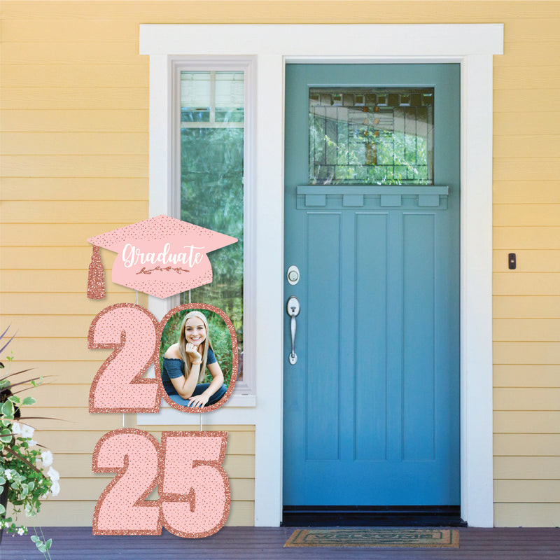 Rose Gold Grad - Custom 2025 Graduation Party Decorations - Stackable Photo Yard Sign - 3 Pc