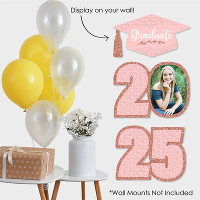 Rose Gold Grad - Custom 2025 Graduation Party Decorations - Stackable Photo Yard Sign - 3 Pc