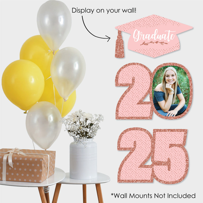 Rose Gold Grad - Custom 2025 Graduation Party Decorations - Stackable Photo Yard Sign - 3 Pc