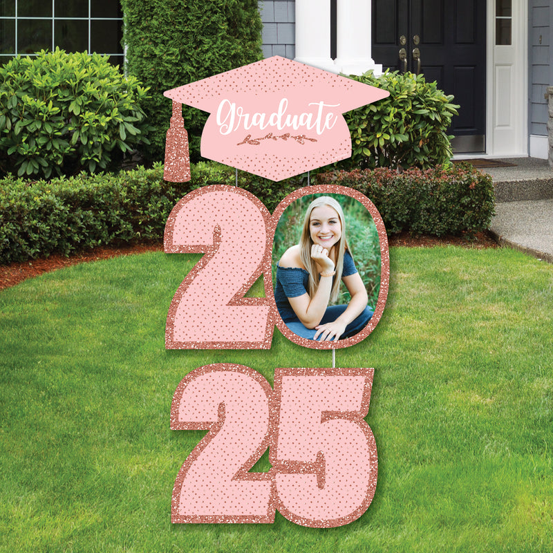 Rose Gold Grad - Custom 2025 Graduation Party Decorations - Stackable Photo Yard Sign - 3 Pc