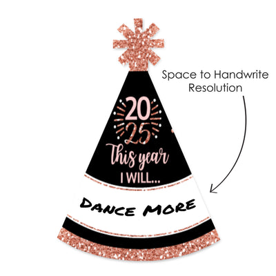 Rose Gold Happy New Year - Mini Cone 2025 New Year's Eve Party Resolution Party Hats - Small Little Party Hats - Set of 8