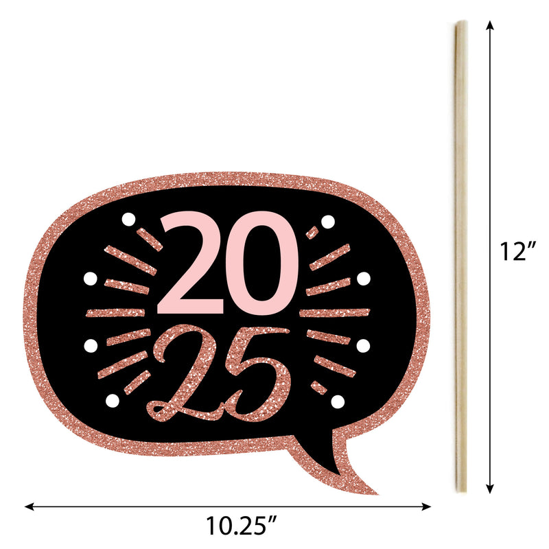 Rose Gold Happy New Year - 2025 New Year’s Eve Party Photo Booth Props Kit - 20 Count