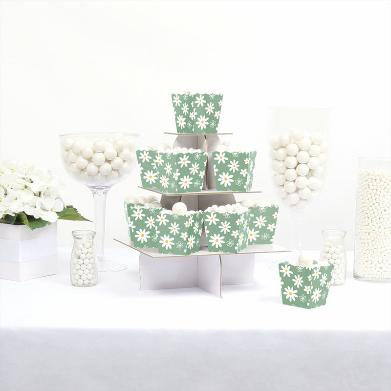 Sage Green Daisy Flowers - Party Mini Favor Boxes - Floral Party Treat Candy Boxes - Set of 12