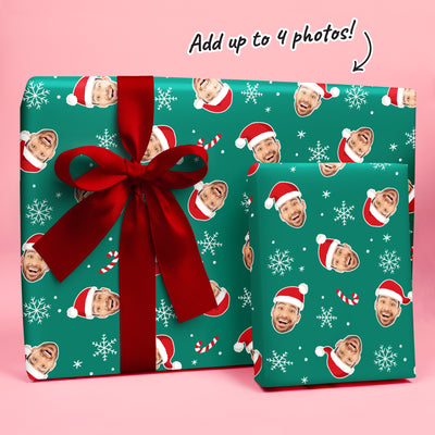 Custom Face Wrapping Paper - Green Christmas Santa