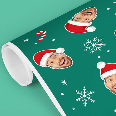 Custom Face Wrapping Paper - Green Christmas Santa