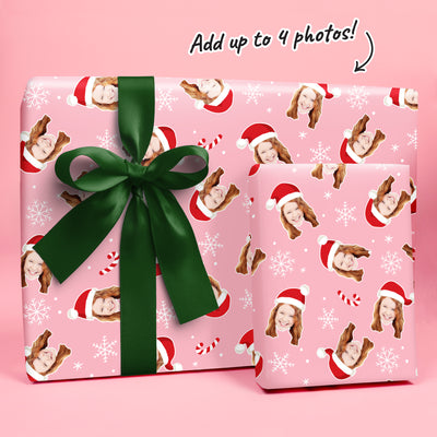 Custom Face Wrapping Paper - Pink Christmas Santa