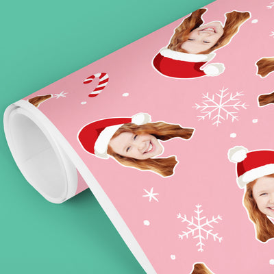 Custom Face Wrapping Paper - Pink Christmas Santa