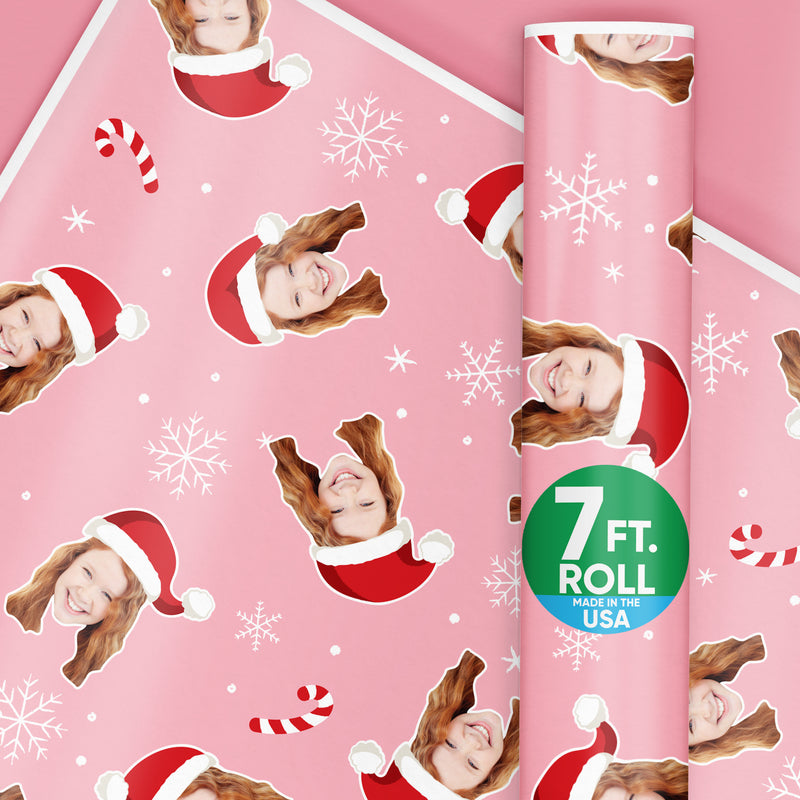 Custom Face Wrapping Paper - Pink Christmas Santa