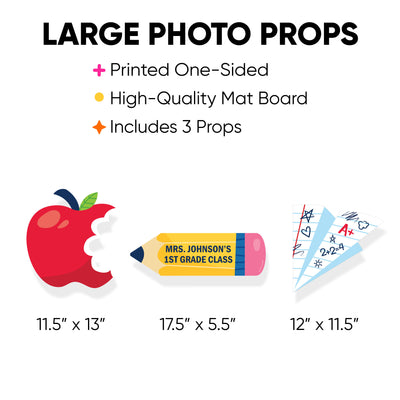 Custom School Supplies - Paper Airplane, Apple and Pencil Decorations - Kids Classroom Decorations Large Photo Props - 3 Pc