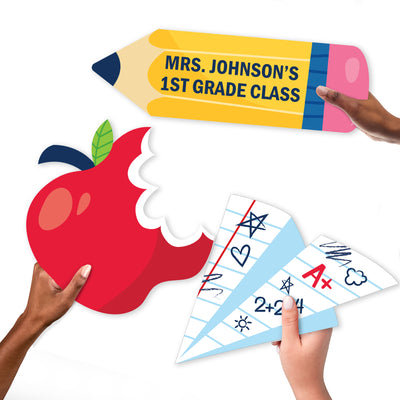 Custom School Supplies - Paper Airplane, Apple and Pencil Decorations - Kids Classroom Decorations Large Photo Props - 3 Pc