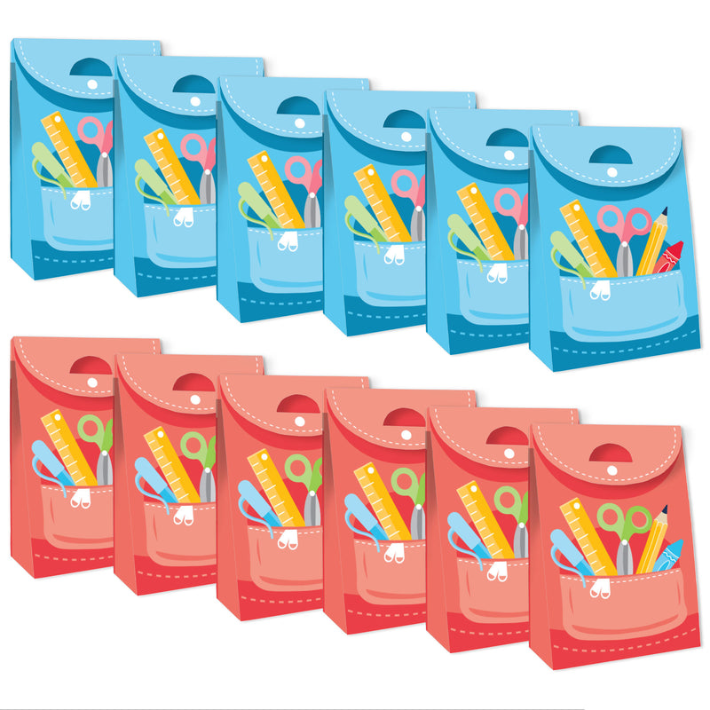 School Supplies - Kids Classroom Gift Favor Bags - Party Goodie Boxes - Set of 12