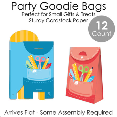 School Supplies - Kids Classroom Gift Favor Bags - Party Goodie Boxes - Set of 12