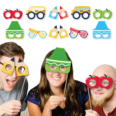 School Supplies Glasses and Masks - Paper Card Stock Kids Classroom Photo Booth Props Kit - 10 Count