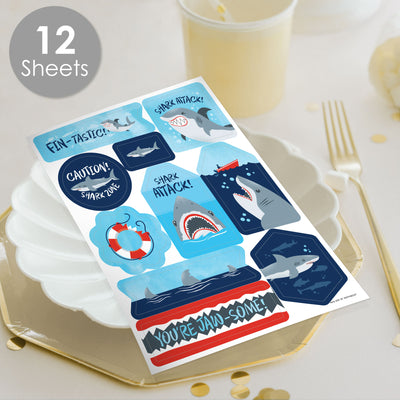 Shark Zone - Jawsome Shark Party or Birthday Party Favor Sticker Set - 12 Sheets - 120 Stickers