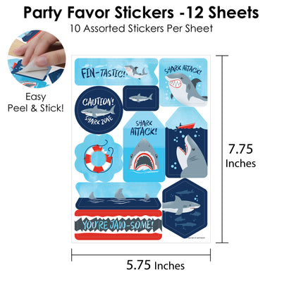 Shark Zone - Jawsome Shark Party or Birthday Party Favor Sticker Set - 12 Sheets - 120 Stickers