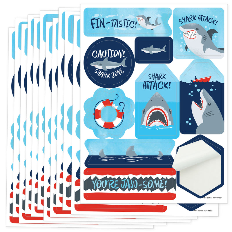 Shark Zone - Jawsome Shark Party or Birthday Party Favor Sticker Set - 12 Sheets - 120 Stickers