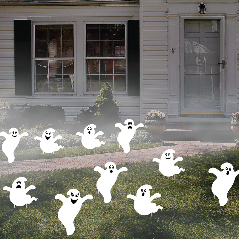 Spooky Ghost - Ghost Shape Lawn Decorations - Outdoor Halloween Yard Decorations - 10 Piece