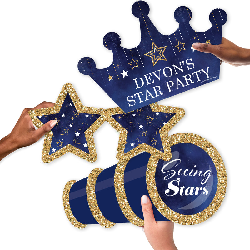 Custom Starry Skies - Telescope, Glasses and Crown Decorations - Gold Celestial Party Large Photo Props - 3 Pc