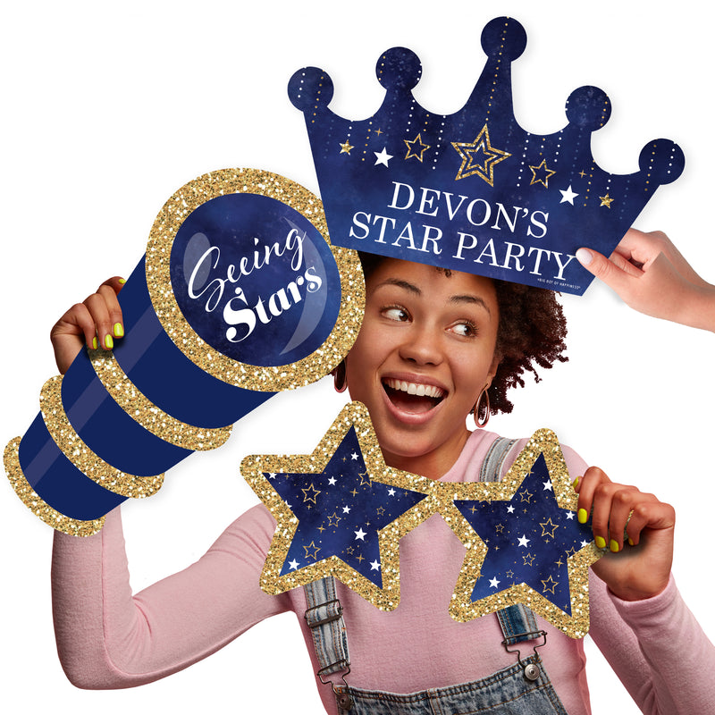 Custom Starry Skies - Telescope, Glasses and Crown Decorations - Gold Celestial Party Large Photo Props - 3 Pc