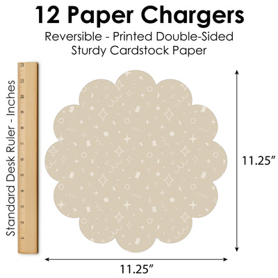 Tan Confetti Stars - Simple Party Round Table Decorations - Paper Chargers - Place Setting For 12