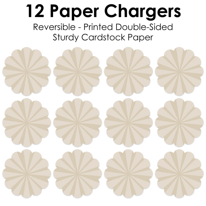 Tan Stripes - Simple Party Round Table Decorations - Paper Chargers - Place Setting For 12