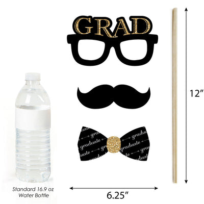 Graduation Party - Gold - Personalized 2025 Graduation Party Photo Booth Props Kit - 20 Count