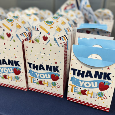 Thank You Teachers - Teacher Appreciation Gift Favor Bags - Party Goodie Boxes - Set of 12