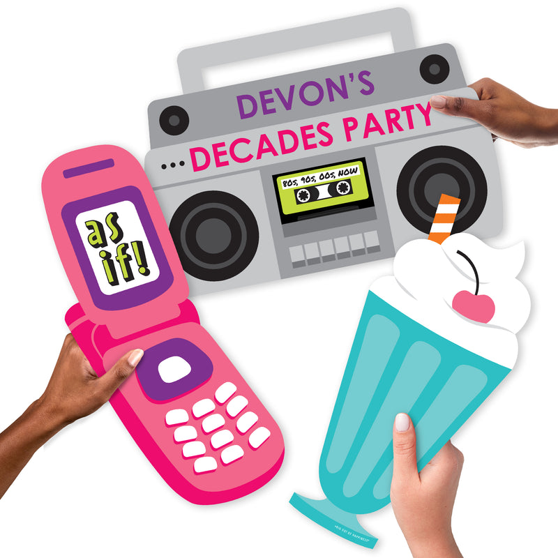 Custom Through the Decades - Milkshake, Flip Phone, and Boom Box Decorations - 50s, 60s, 70s, 80s, and 90s Party Large Photo Props - 3 Pc