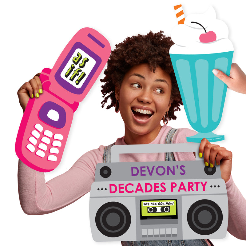 Custom Through the Decades - Milkshake, Flip Phone, and Boom Box Decorations - 50s, 60s, 70s, 80s, and 90s Party Large Photo Props - 3 Pc