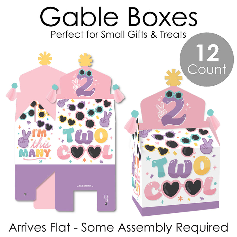 Two Cool - Girl - Treat Box Party Favors - Pastel 2nd Birthday Party Goodie Gable Boxes - Set of 12