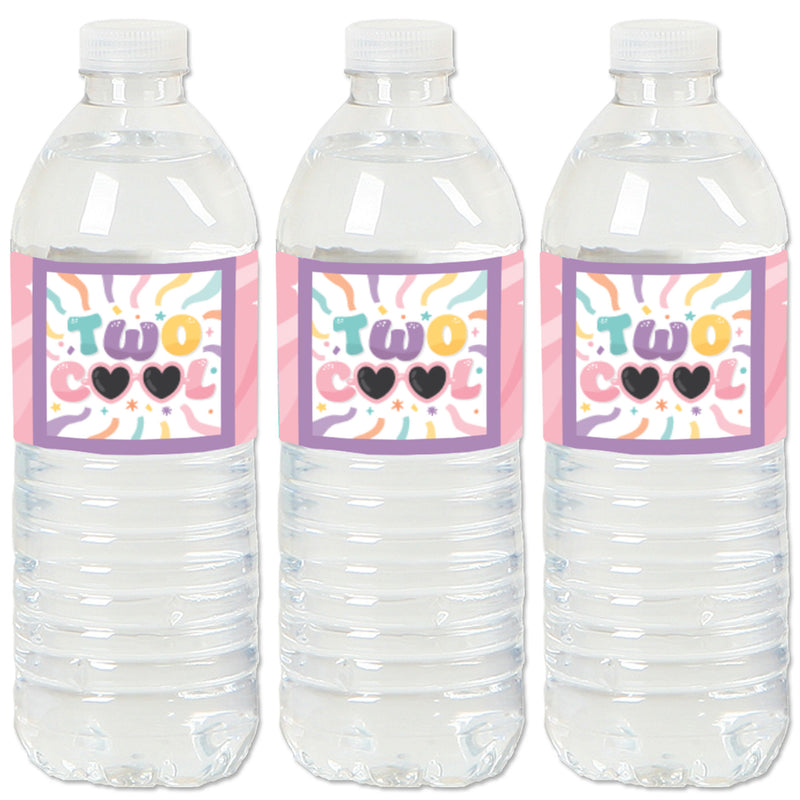 Two Cool - Girl - Pastel 2nd Birthday Party Water Bottle Sticker Labels - Set of 20