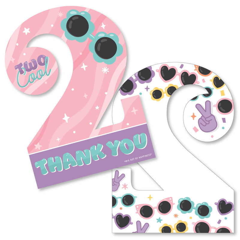 Two Cool - Girl - Shaped Thank You Cards - Pastel 2nd Birthday Party Thank You Note Cards with Envelopes - Set of 12