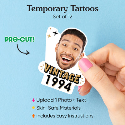 Custom Vintage Temporary Tattoos - 12 Ct