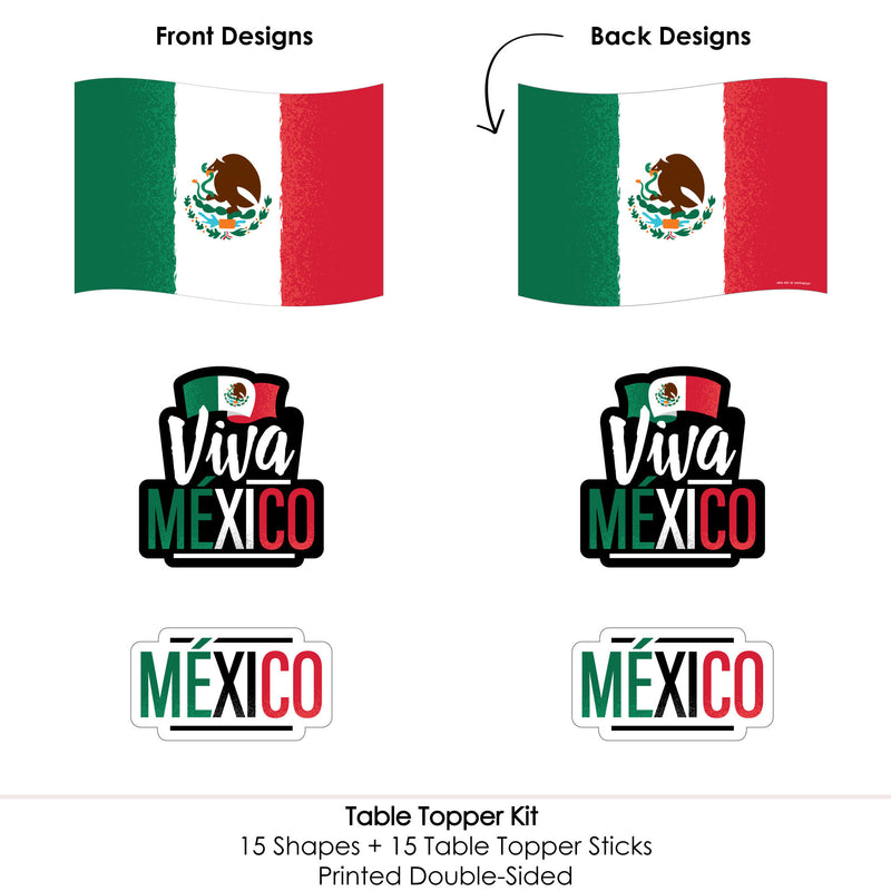 Viva Mexico - Mexican Independence Day Party Centerpiece Sticks - Table Toppers - Set of 15