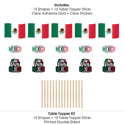 Viva Mexico - Mexican Independence Day Party Centerpiece Sticks - Table Toppers - Set of 15