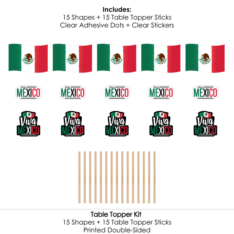 Viva Mexico - Mexican Independence Day Party Centerpiece Sticks - Table Toppers - Set of 15