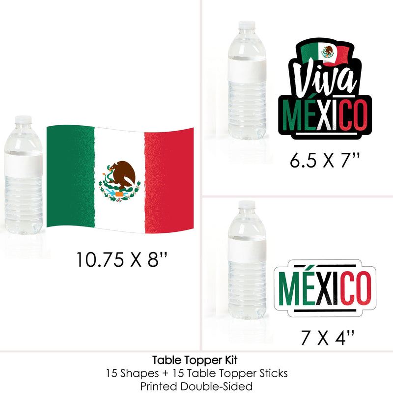 Viva Mexico - Mexican Independence Day Party Centerpiece Sticks - Table Toppers - Set of 15