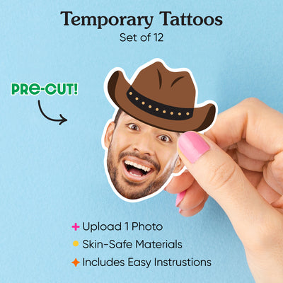 Custom Cowboy Hat Temporary Tattoos - 12 Ct