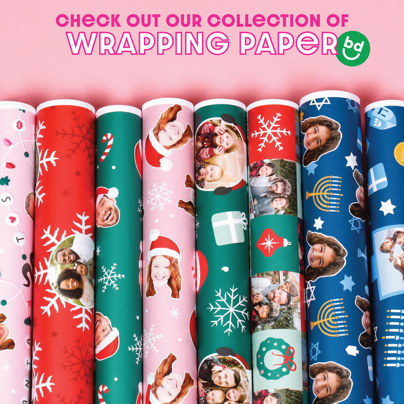 Custom Photo Wrapping Paper - Green Christmas Santa