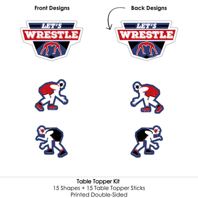 Own The Mat - Wrestling - Birthday Party or Wrestler Party Centerpiece Sticks - Table Toppers - Set of 15