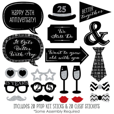 We Still Do - 25th Wedding Anniversary - Anniversary Party Photo Booth Props Kit - 20 Count