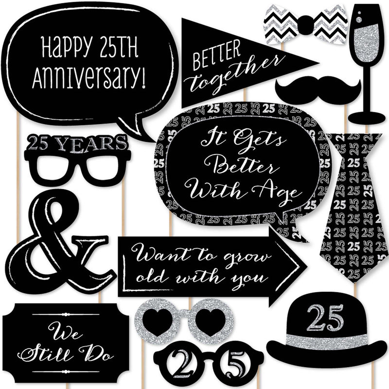 We Still Do - 25th Wedding Anniversary - Anniversary Party Photo Booth Props Kit - 20 Count